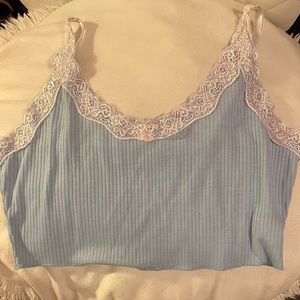 SHEIN • LACE TRIM RIB-KNIT CROP CAMI TOP